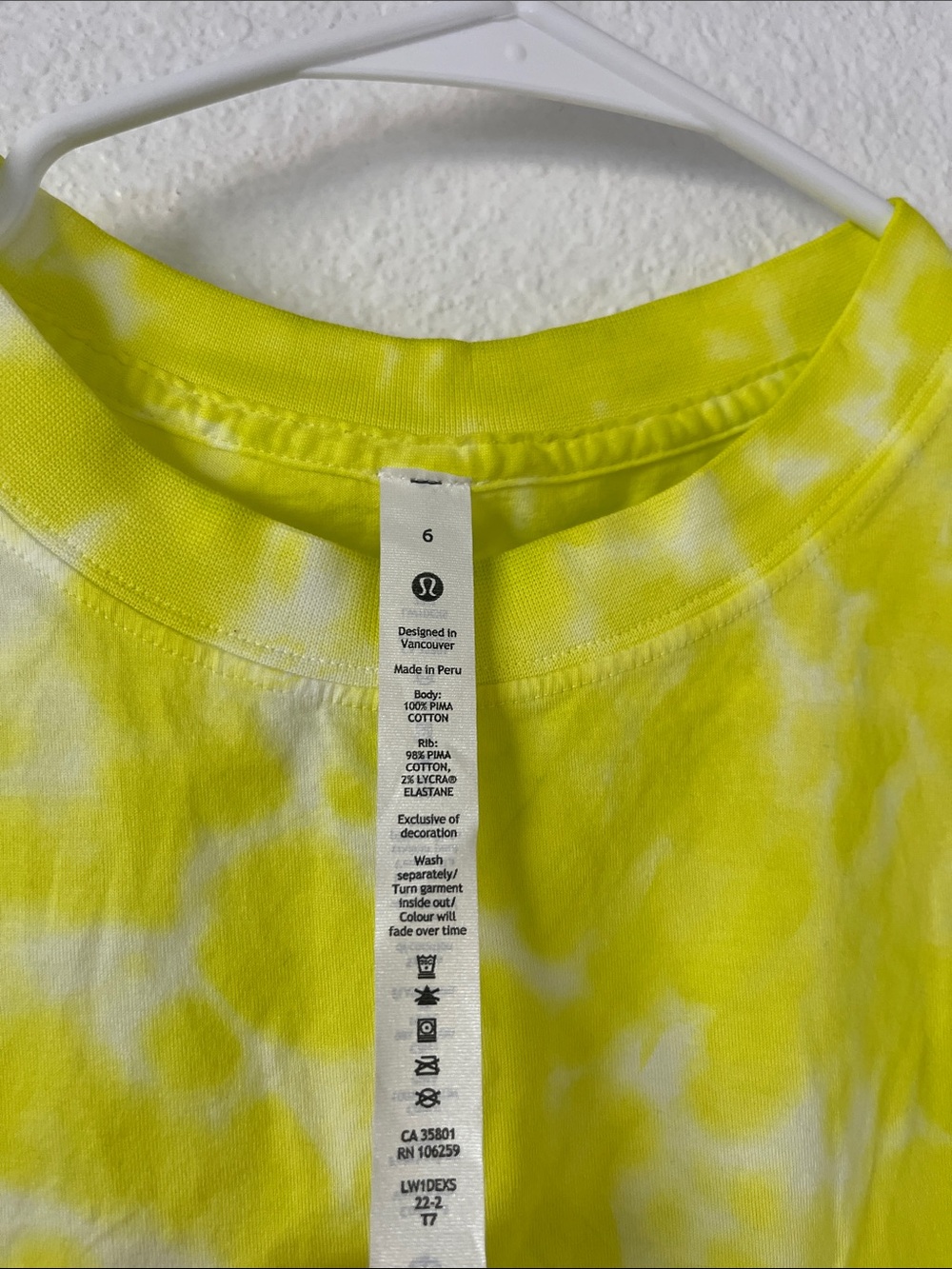 Lululemon All Yours Cropped Tie Dye Neon Yellow White Tank Size 6 - Picture 3 of 5